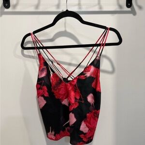 Victoria Secret Floral Strappy V-Neck Cami Tank Top - Pink/Red